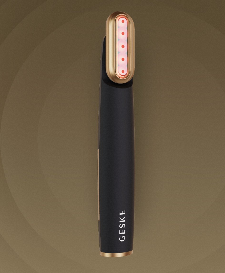 GESKE Skin Firming Wand en negro y dorado con luz roja LED en el cabezal